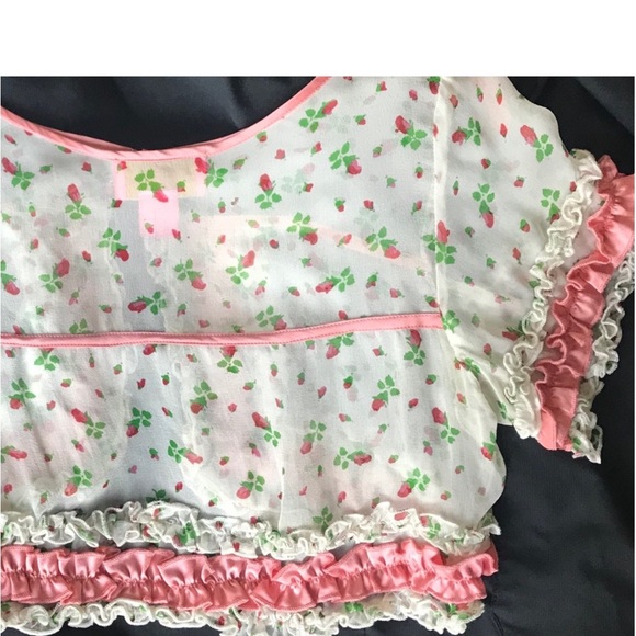 BETSEY JOHNSON SATIN PINK & WHITE FLORAL SHEER CROPPED BOLERO - Picture 8 of 13